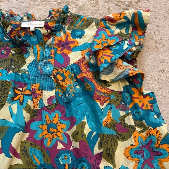 House of Harlow 1960 Vibrant Floral Ruffle Sleeve Boho Blouse Top Size Large - Picture 5 of 11